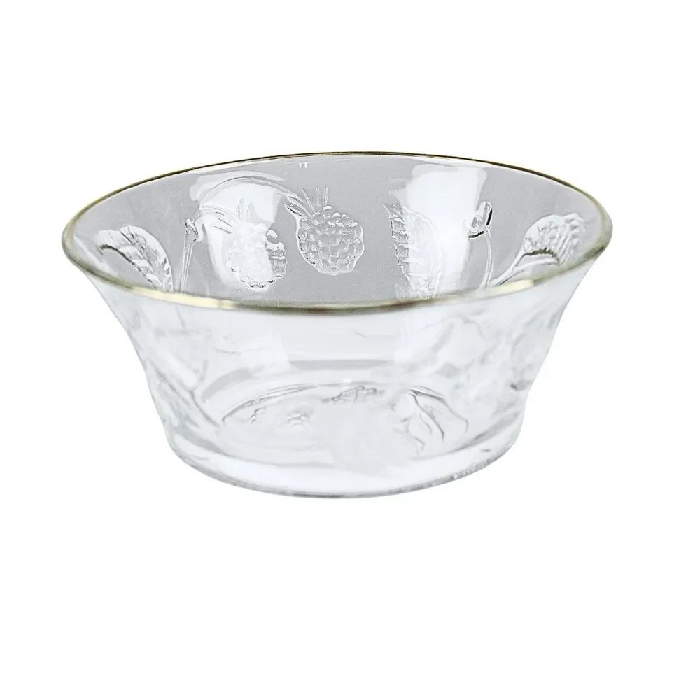 Bowl Wild Berry Clear Glass Gold Rim France Embossed Berry & Vines France 5-inch